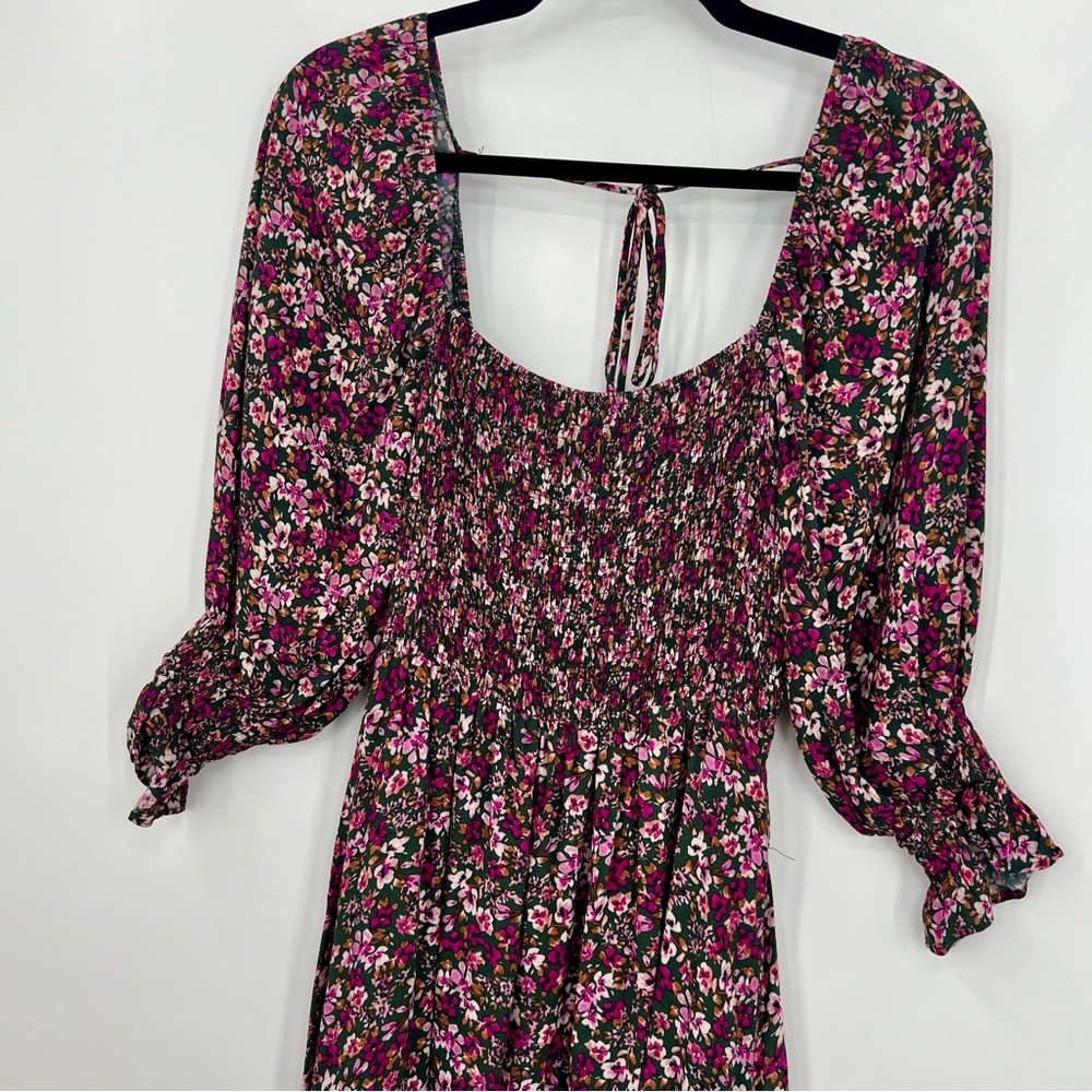 Lucy Paris Evelyn Floral Dress Green Floral Smocked Puff Sleeve M Cinched Waist - Picture 5 of 8